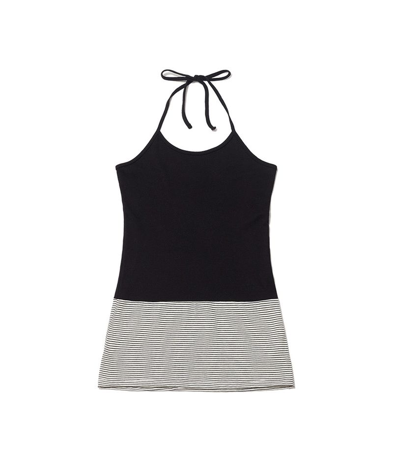 STRIPE LAYERED HALTER TOP - BLACK