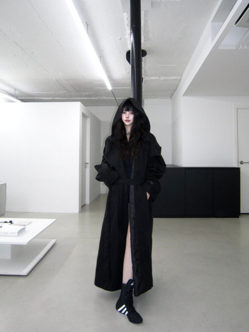 Maxi hood long trench
