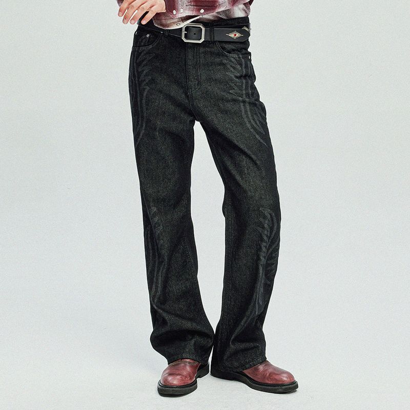 laser cowboy flare denim pants black