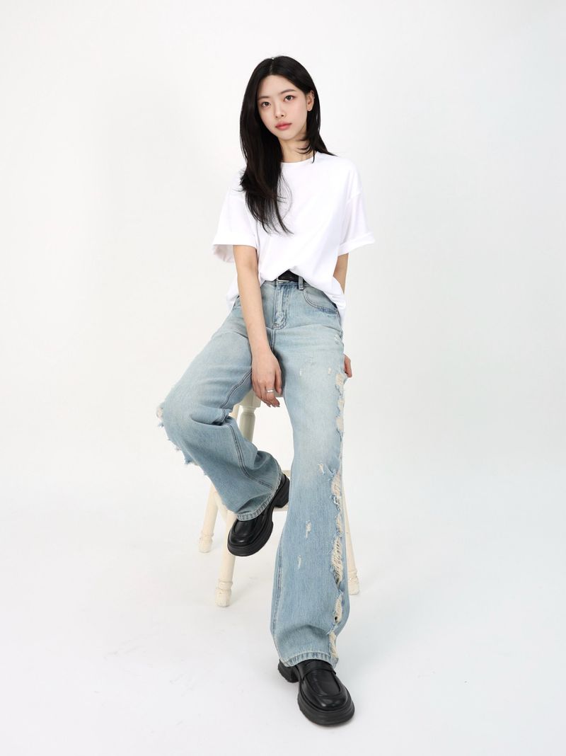 TEEN DESTROYED SLIM WIDE DENIM code 26231
