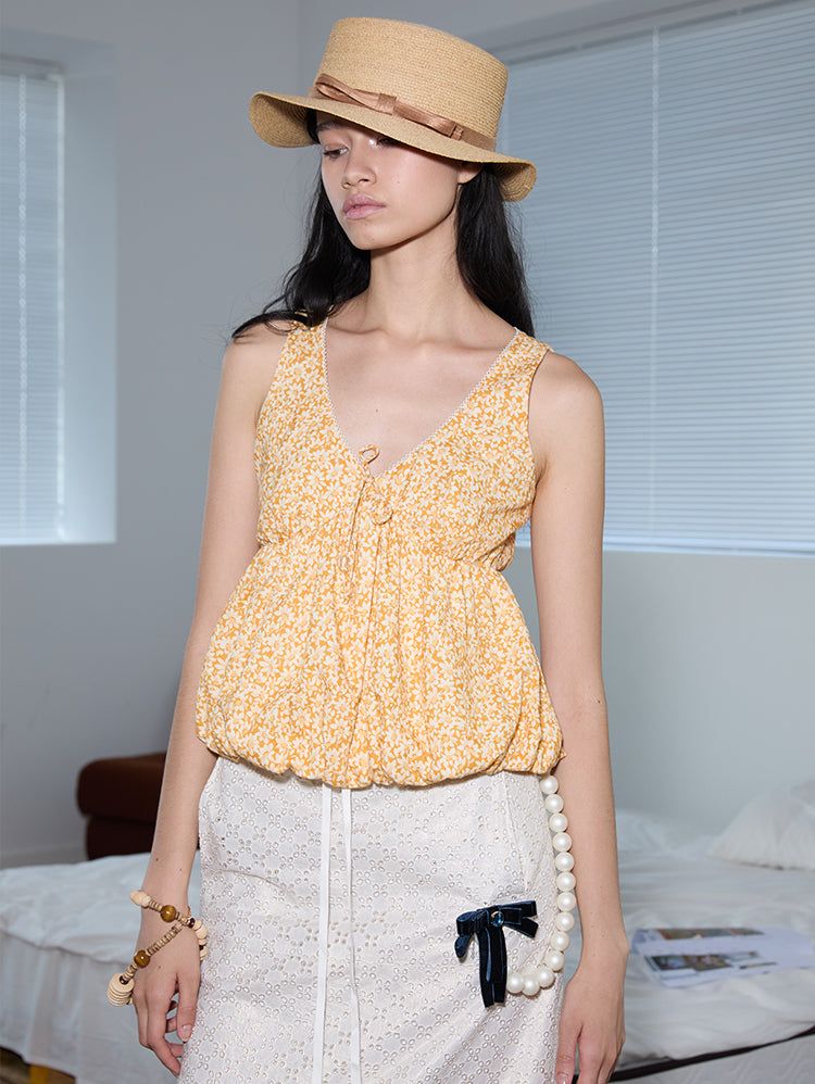 rirri SS25 バケーションウェア 100%コットン フローラル ブラウス - Resort Collection