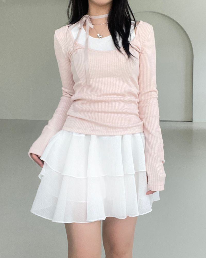 heenytsuki（ヒニツキ）の「Ballet Core U-neck Ribbon Choker Slim T-shirt（Tops）」