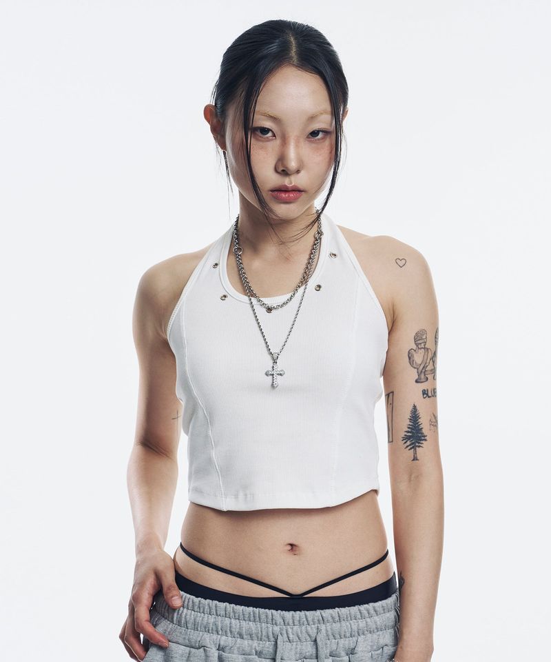 EASY NO EASY（イージーノーイージー）の「Eyelet Halterneck Sleeveless - White（Tops）」