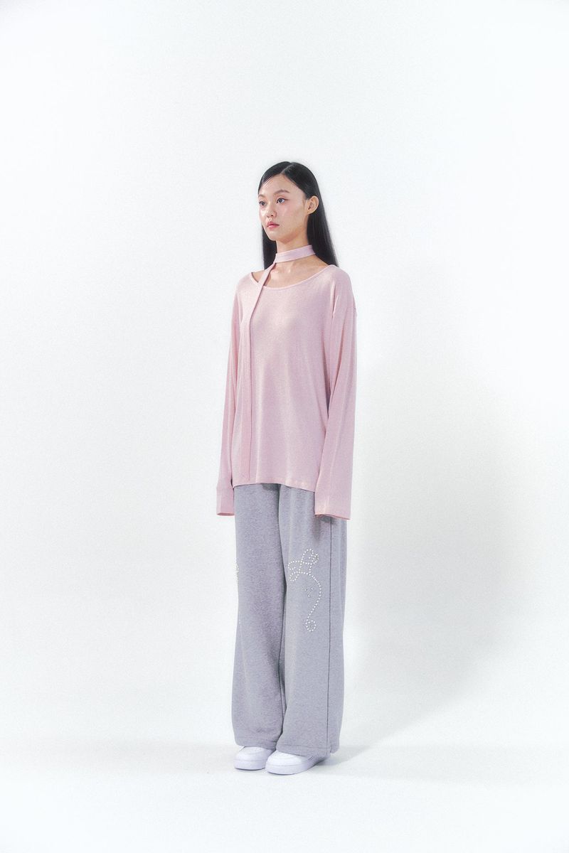 Knit Tie Long Sleeve Set Pink