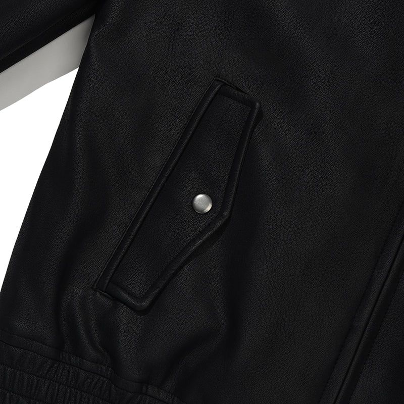 VINTAGE WASHING LEATHER BOMBER JACKET [BLACK]