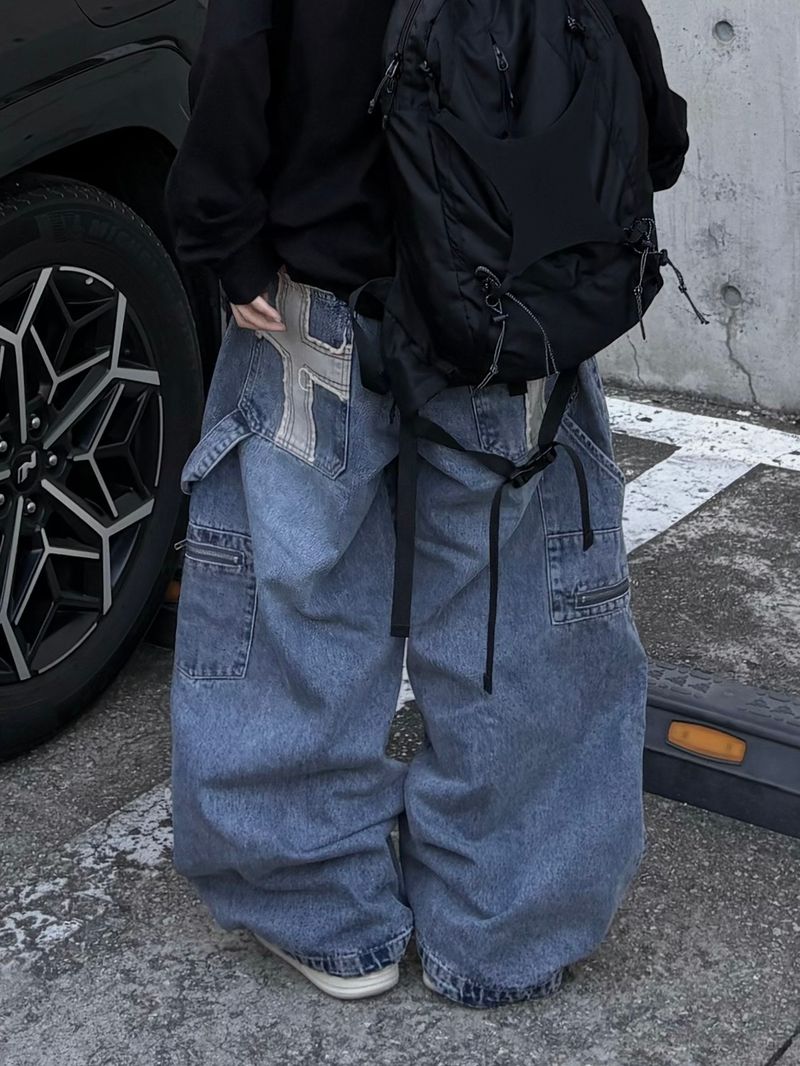back cross carpenter denim pants