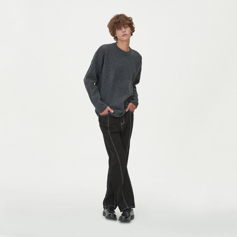 CASHLIKE ROUND NECK KNIT_CHARCOAL