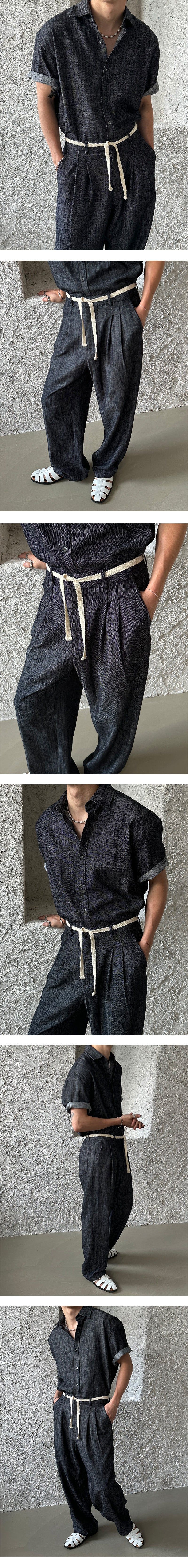 [SET UP] Premium linen string denim shirts (2color)