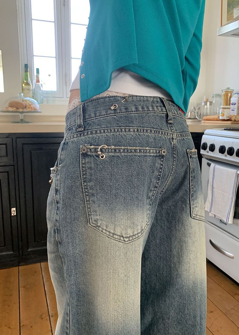 PIERCING WIDE DENIM PANTS (S-L)