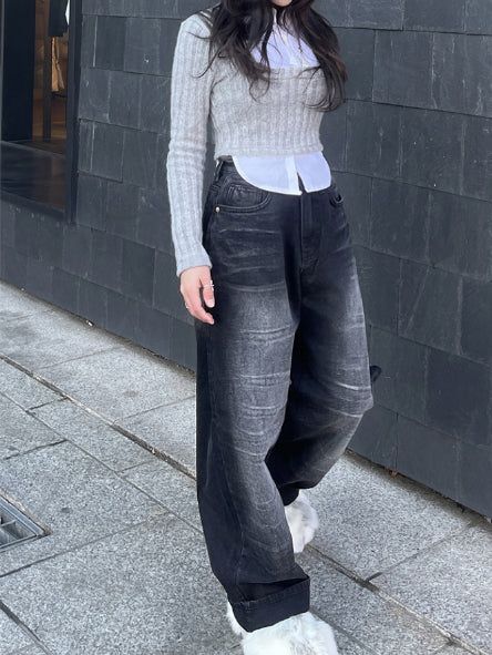 School Look Shirt Cardigan Layered Set