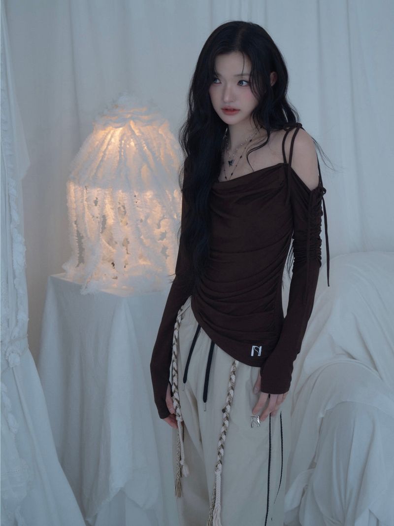 Cats Draping One-Shoulder Top