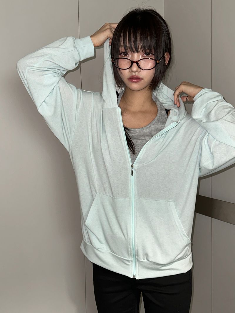 Antale Sheer Oversized Hooded Zip-Up 4color