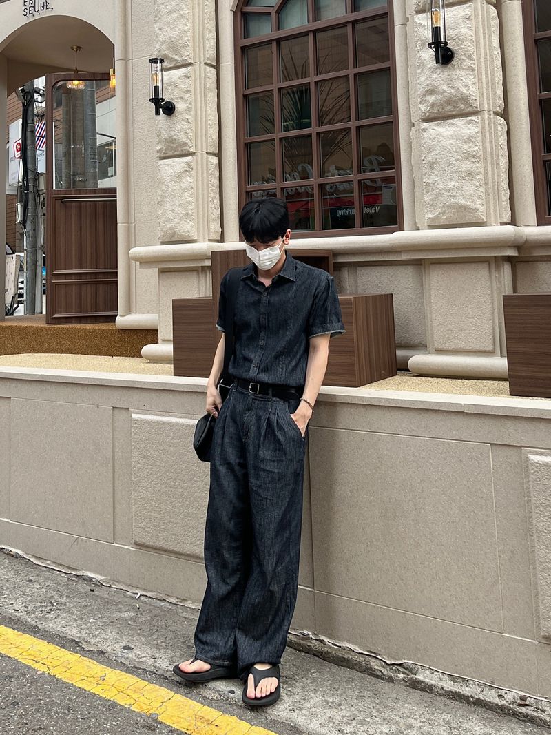 Mei linen indigo half shirts