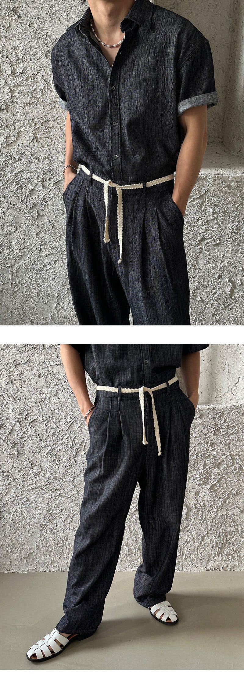 [SET UP] Premium linen string denim shirts (2color)