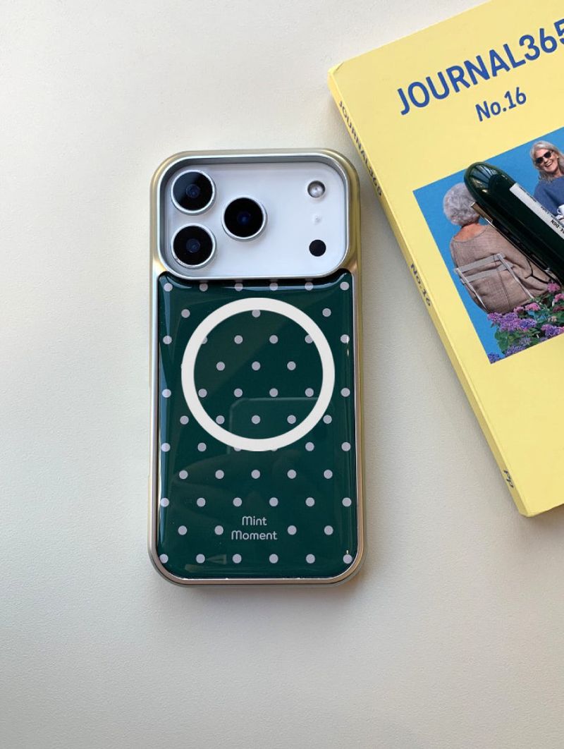 [MADE]ディープグリーンドット エポキシ シルバー MagSafe iPhoneケース