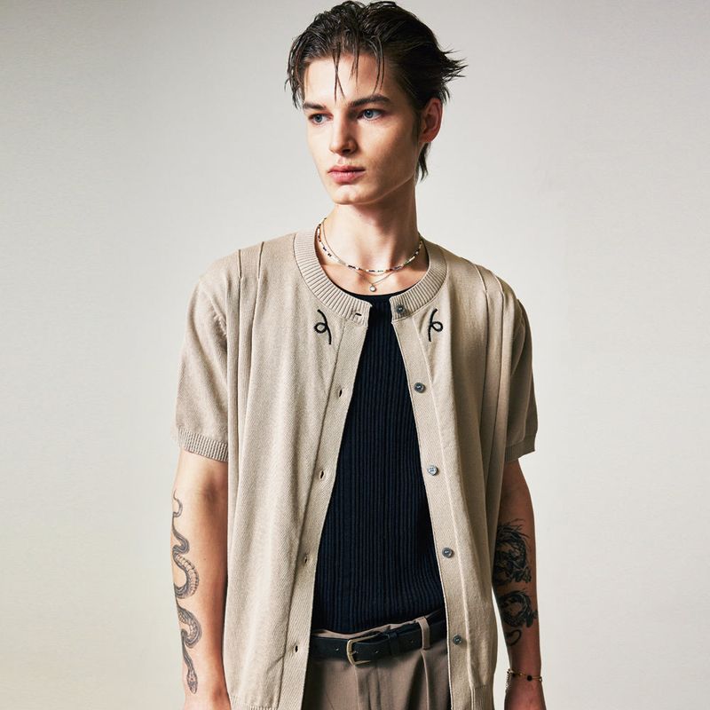 filigree half sleeve summer cardigan beige