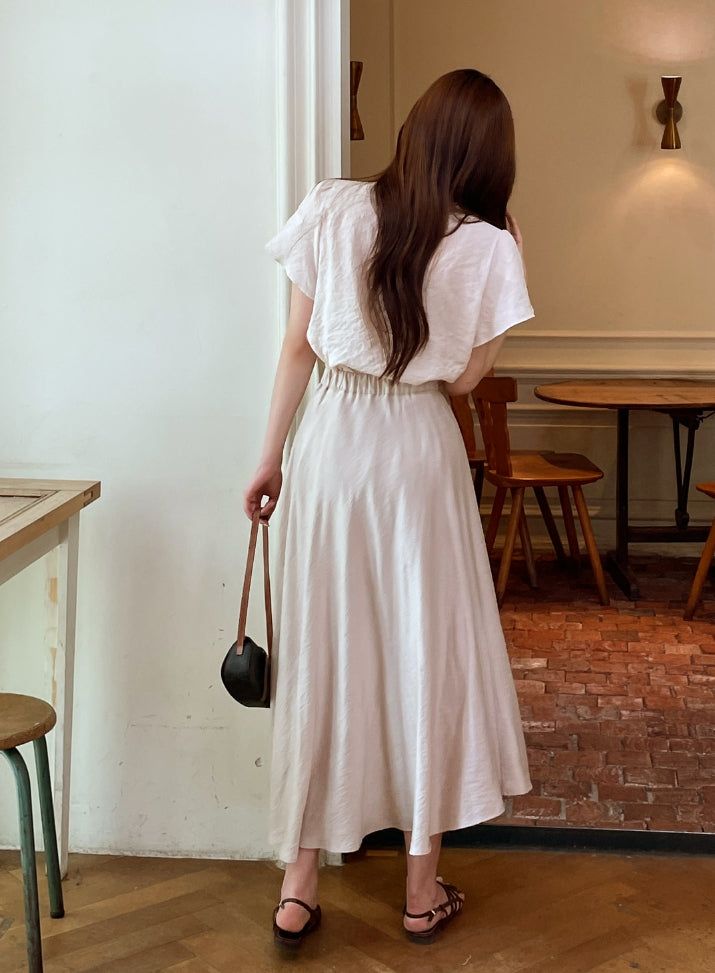 Meshian banding flare long skirt