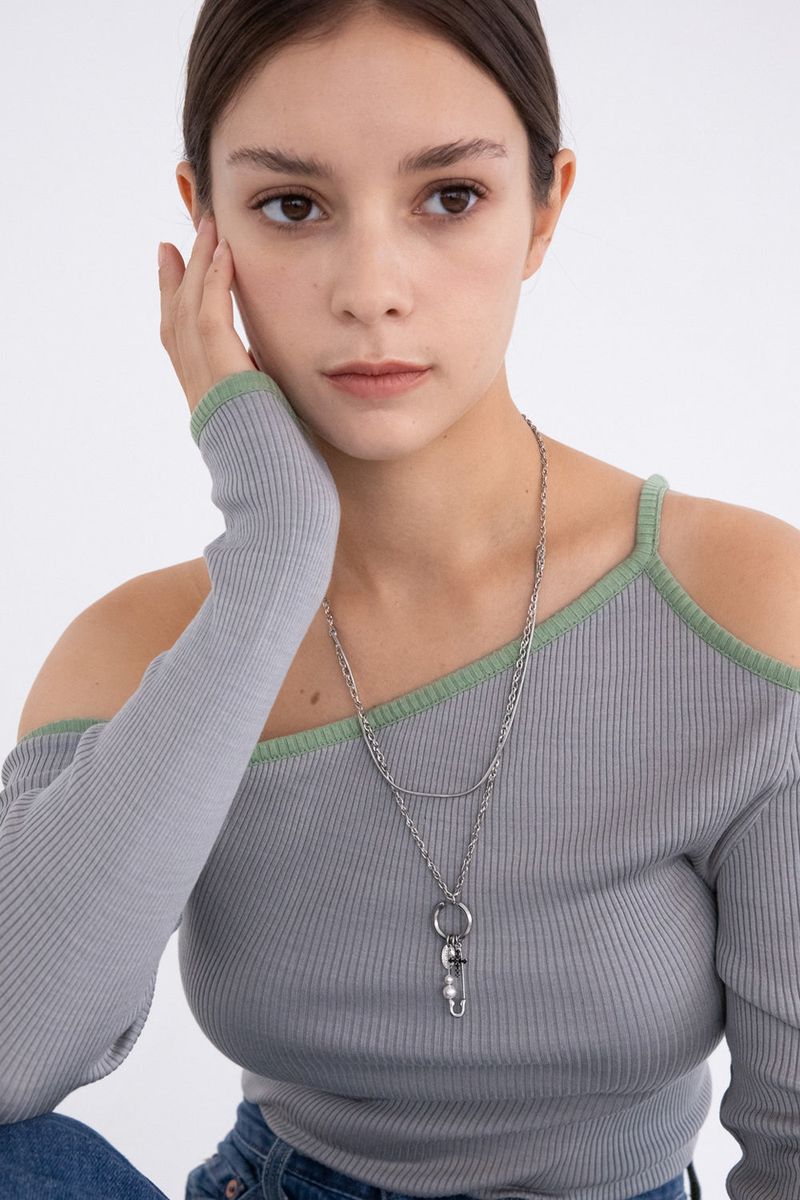 [Unisex] 2 different texture chain layered necklace