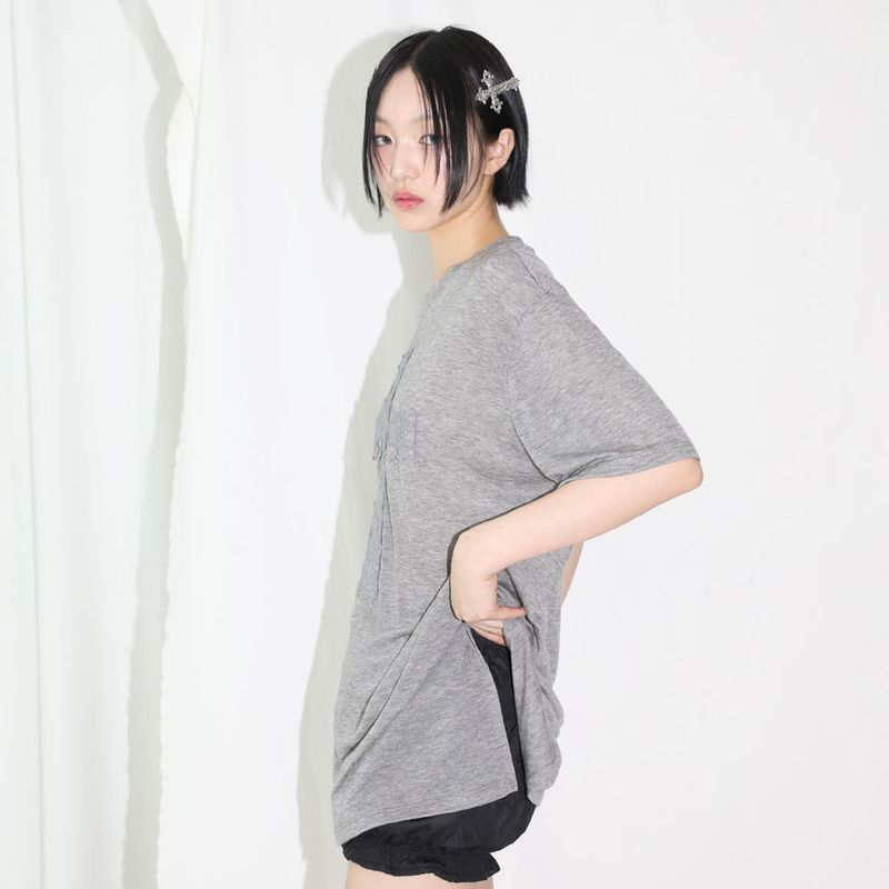 Lace Cross Half T-shirt - GREY