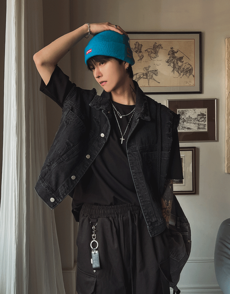 2PLAN（ツープラン）の「ダメージオーバーデニムベスト (2 color)（Tops）」