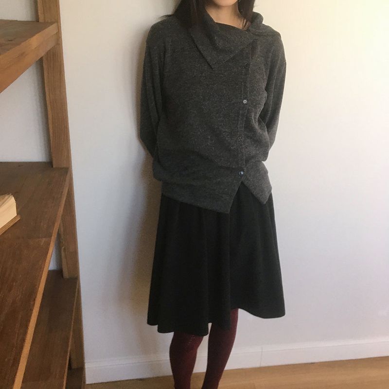 Ins Diagonal Button Turtleneck Collar Cardigan