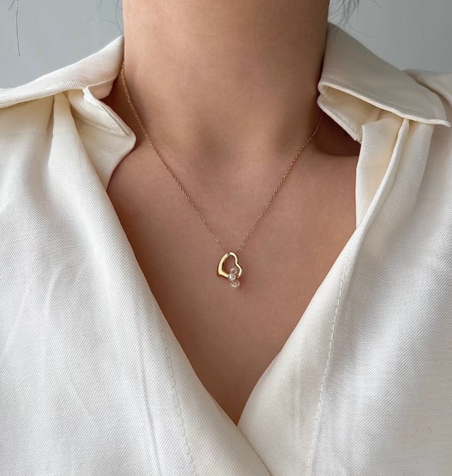 hu Heart pearl combination pure simple necklace (2 color)