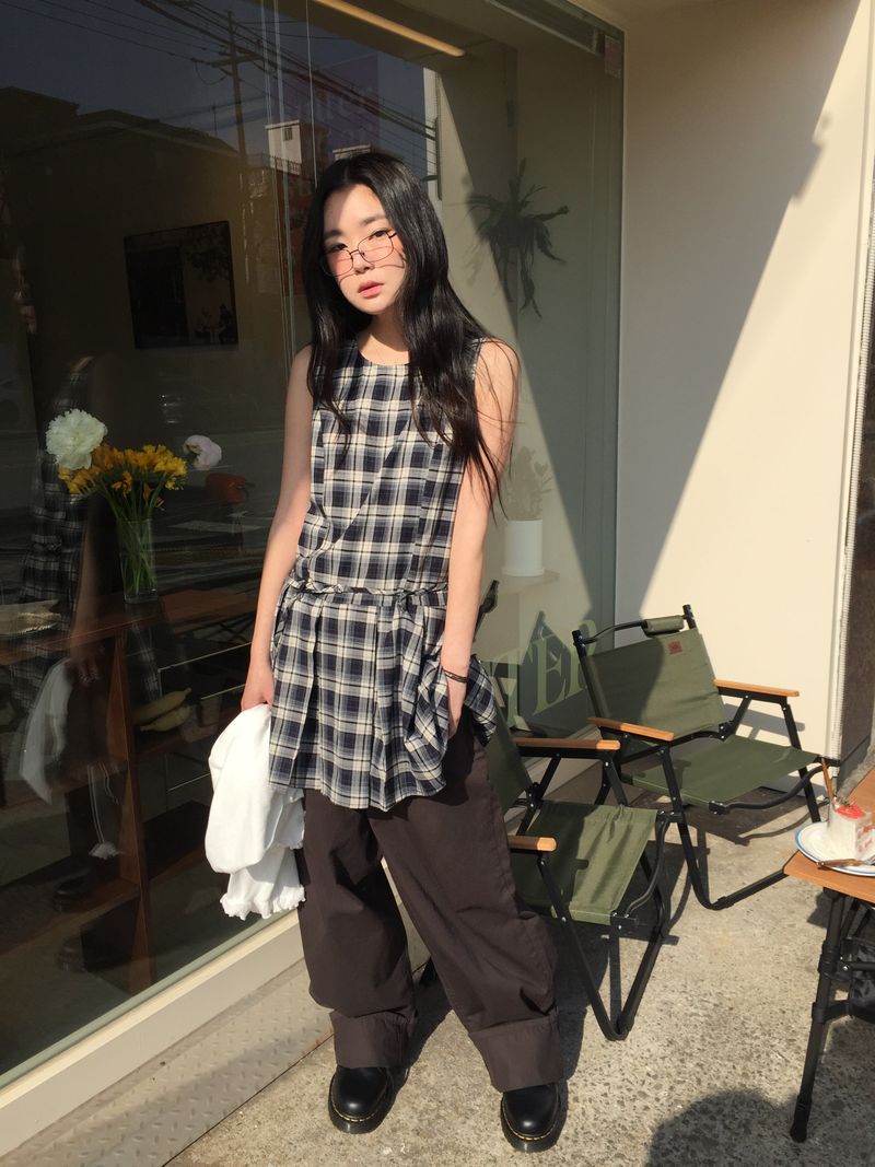 Low Check Pleated Dress (2color)