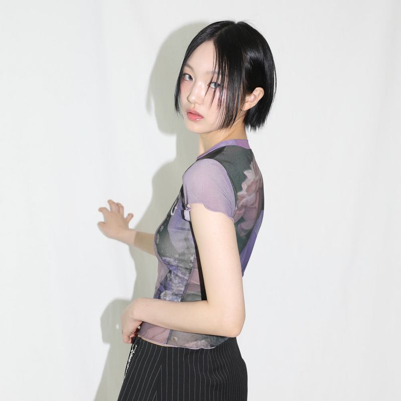 Purple Rose Mesh Top