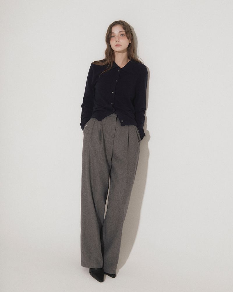 WOOL DOUBLE PLEATED SLACKS [GRAY]