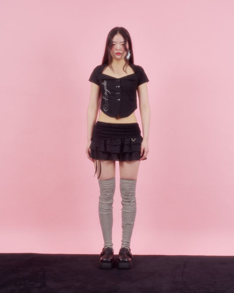 LACE GATER FRILL SKIRT [BLACK]