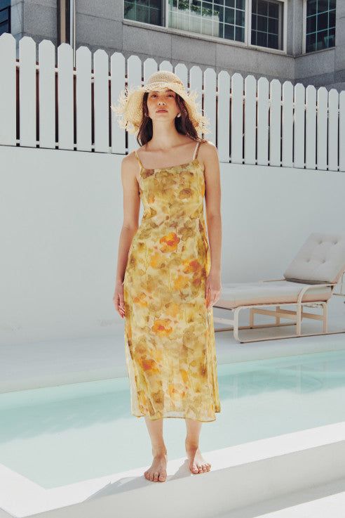 Sheer Flower Long Dress (YELLOW)