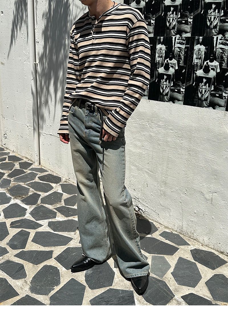 [F/W] Multi stripe henry neck long sleeves (3color)