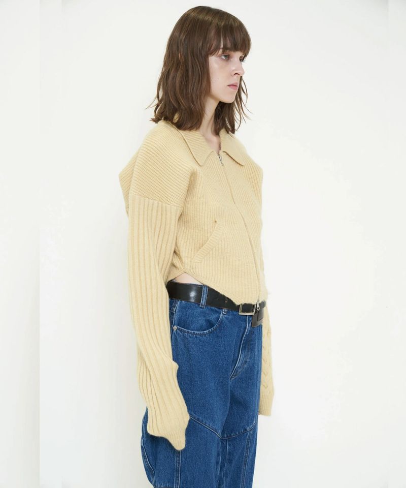 CUTTING DOUBLE ZIP KNIT CARDIGAN