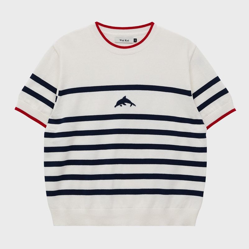 WaiKei(ワイケイ)の「Dolphin stripe half sleeve knit(Tops)」