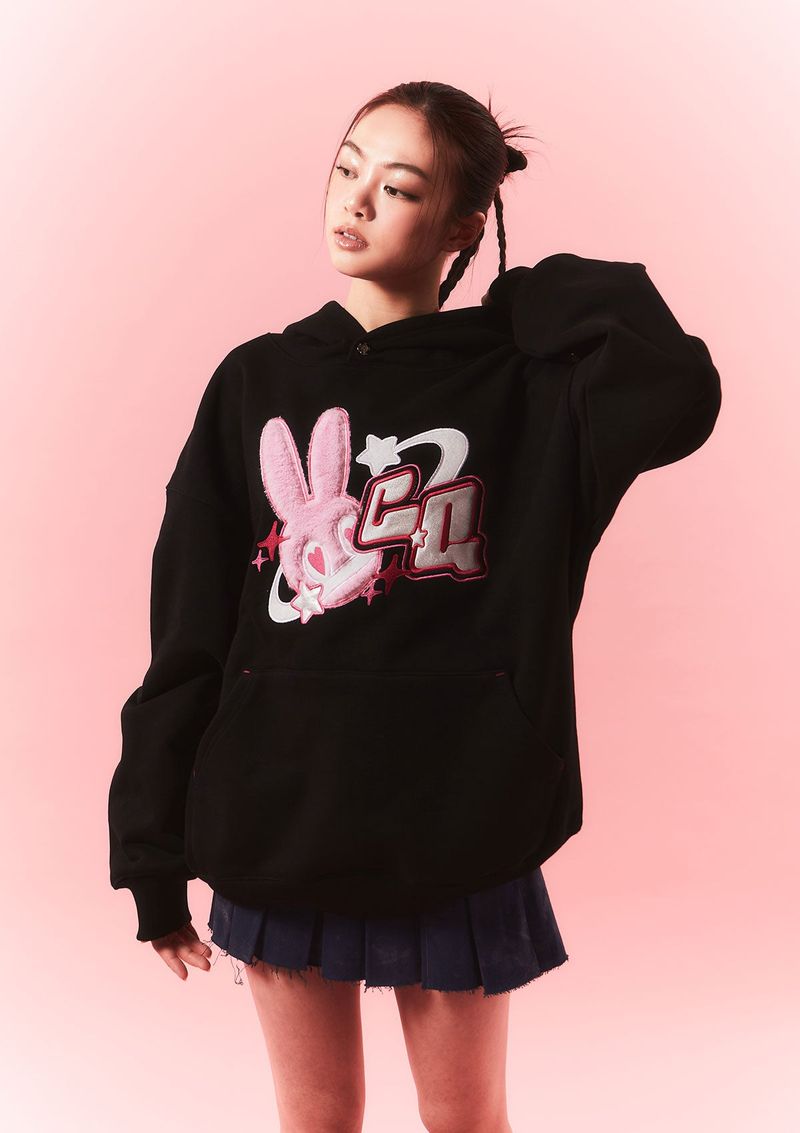fur bunny planet hoody - black