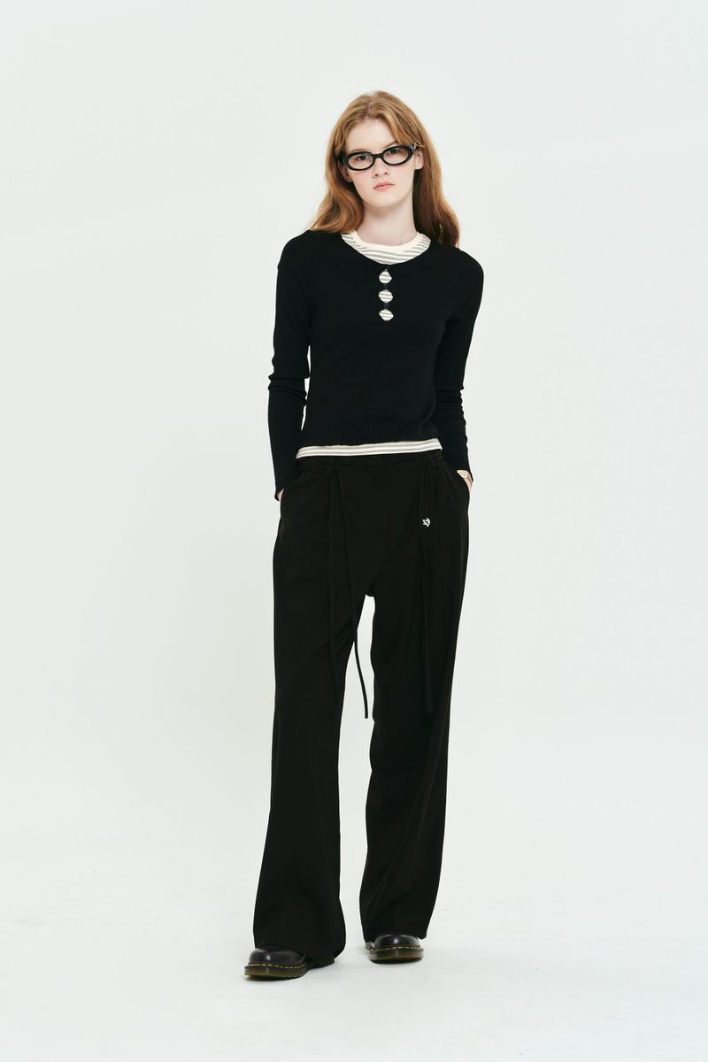 COLLECTION STRING CUT OFF WIDE SLACKS [BLACK]