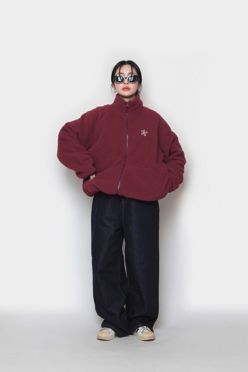 Flower Boa Fleece Zip-Up