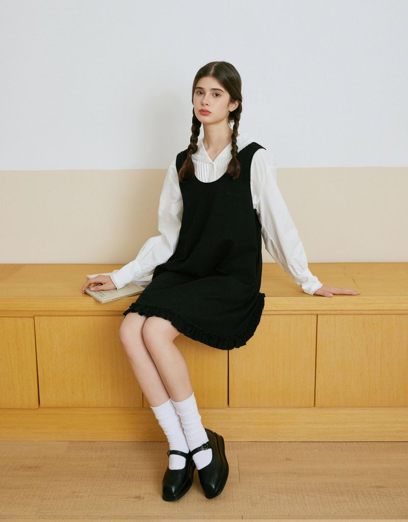 Maylin Back Ribbon Frill Bustier Midi Dress Black