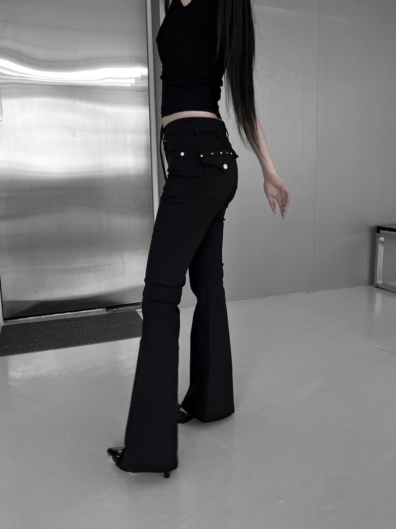 studded mid-rise bootcut denim