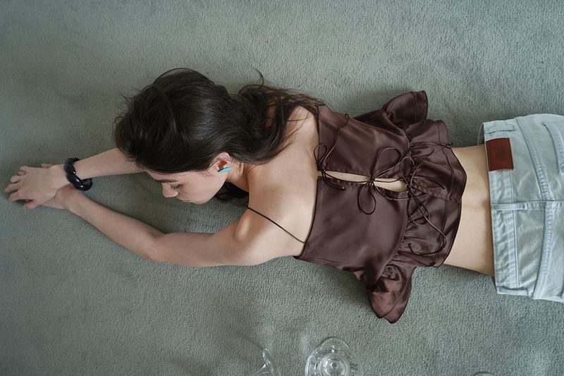Tie satin blouse_brown