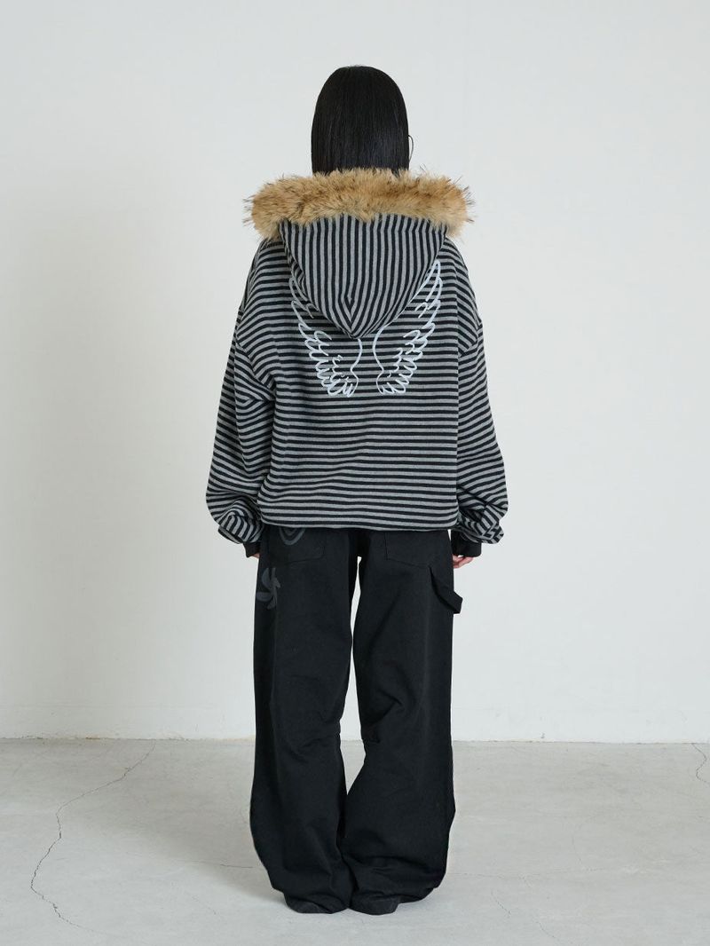 STRIPE WINGS FUR HOODIE ZIP-UP
