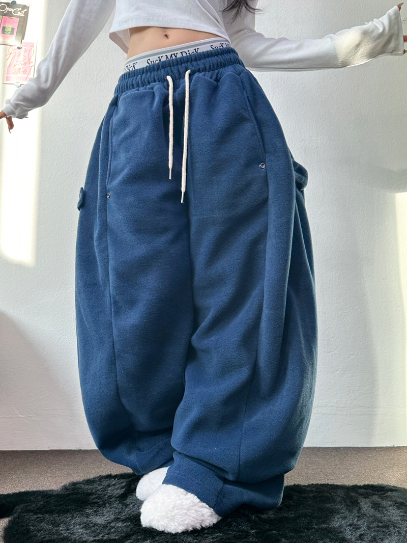 BOTH-SIDES FLEECE SNAP LONG PANTS 🧸🩵🤍6COLOR