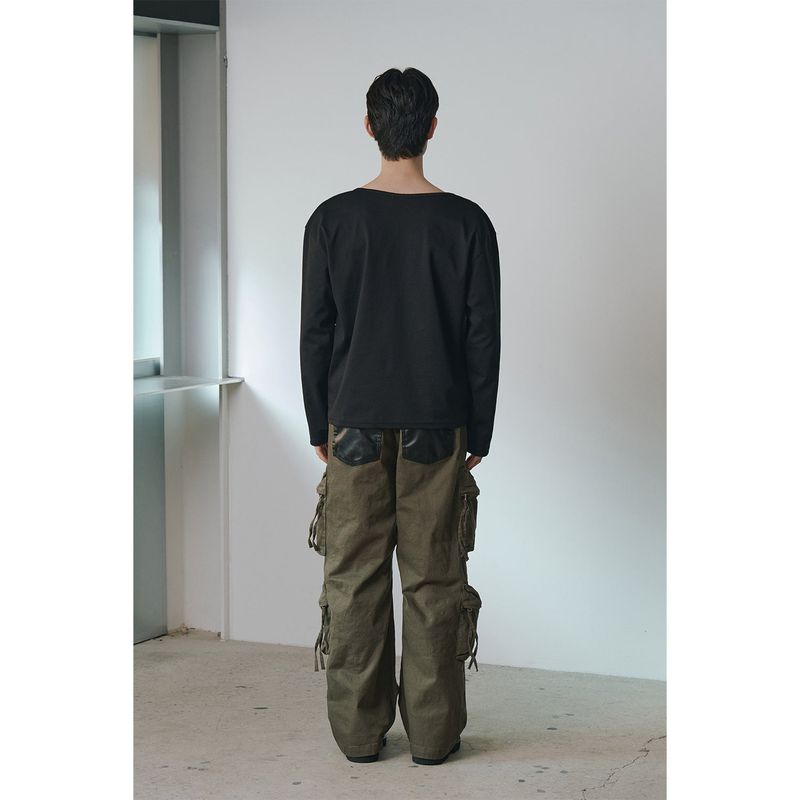 Signature leather cargo pants(Khaki)