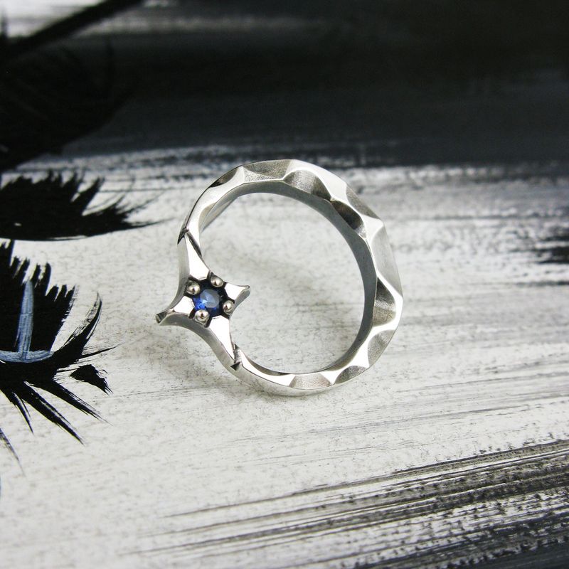 Crescent light-S1 Blue Sapphire silver stud earring