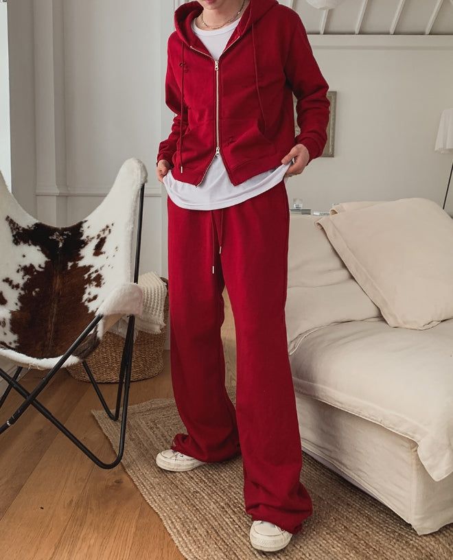 Ruby Damaged Sweat Hood Zip-Up Pants Set