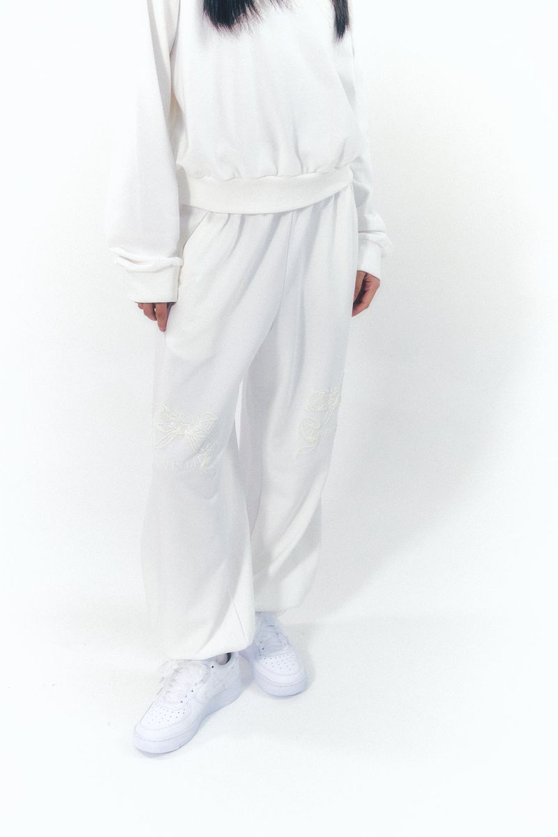 Knee Point Ribbon Jogger Pants White