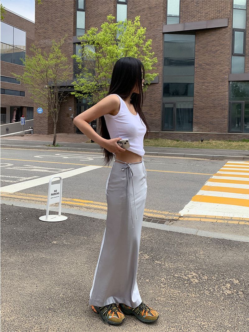SATIN STRAP MAXI SKIRT (2COLOR)