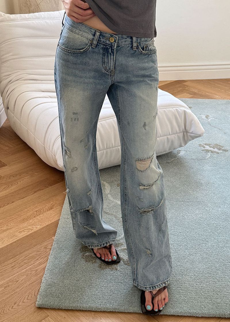 DAMAGE STRAIGHT DENIM (S-L)