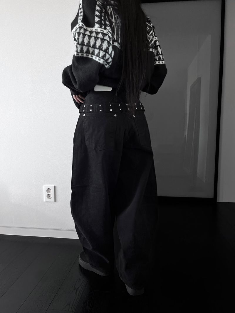 stud edge wide denim (fleece-lined / 2color)