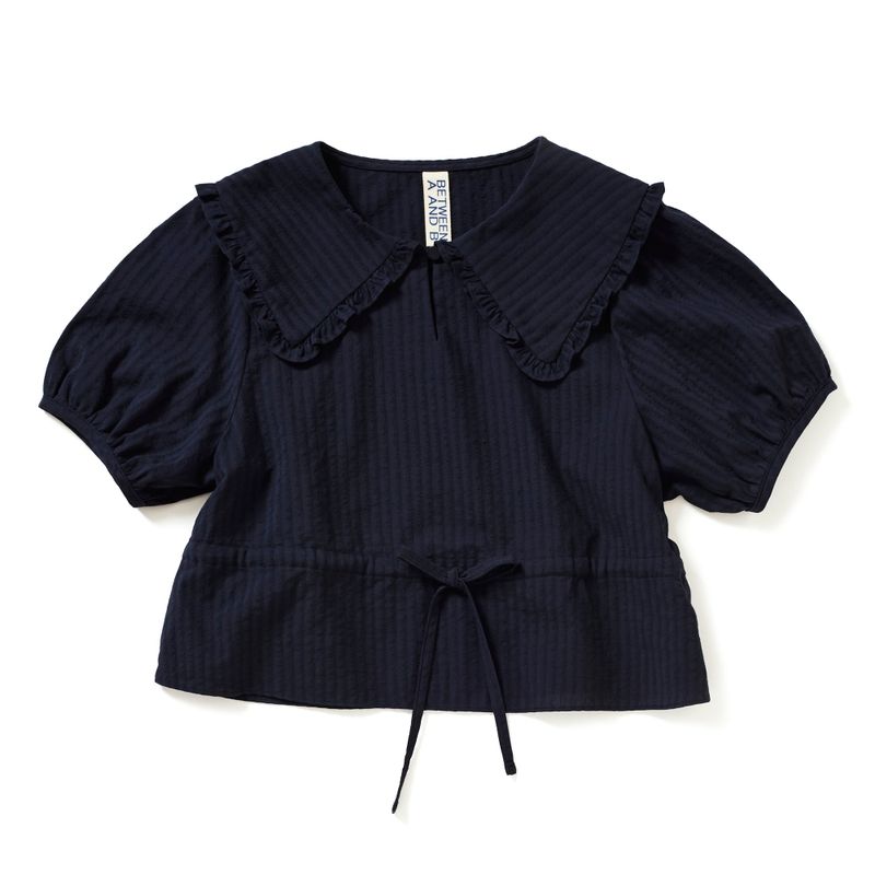 RUFFLE COLLAR CROP BLOUSE_NAVY